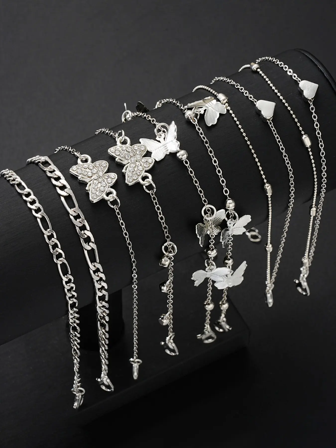 Women Butterfly Design Heart Anklet Set, 8-Piece Simple Fashion Jewelry, Gift Ready Perfect Gift for Parties & Daily Wear, Ideal for Dating & Vacation, Trendy Jewelry, Wearable Jewelry, Jewellery