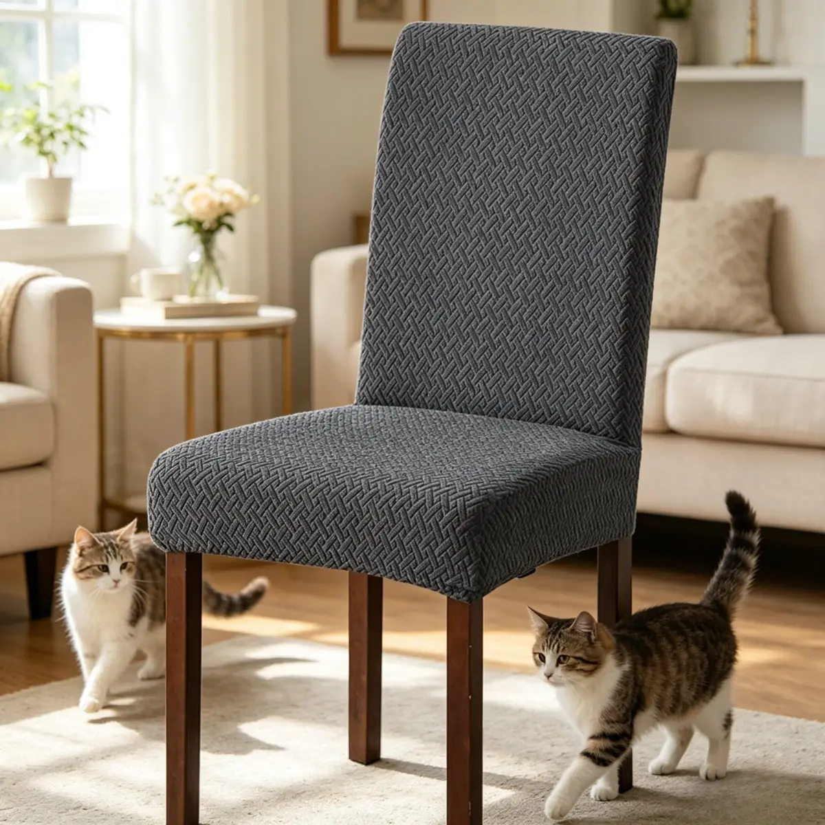 Stretch Parson Chair Seat Slipcovers Set (4/6 Pcs) - Striped Design, Wrinkle Resistant Polyester Blend, Washable Chair Protector Decor, Stretch Cover Fit 19-23 Inches Height, for Home & Hotels