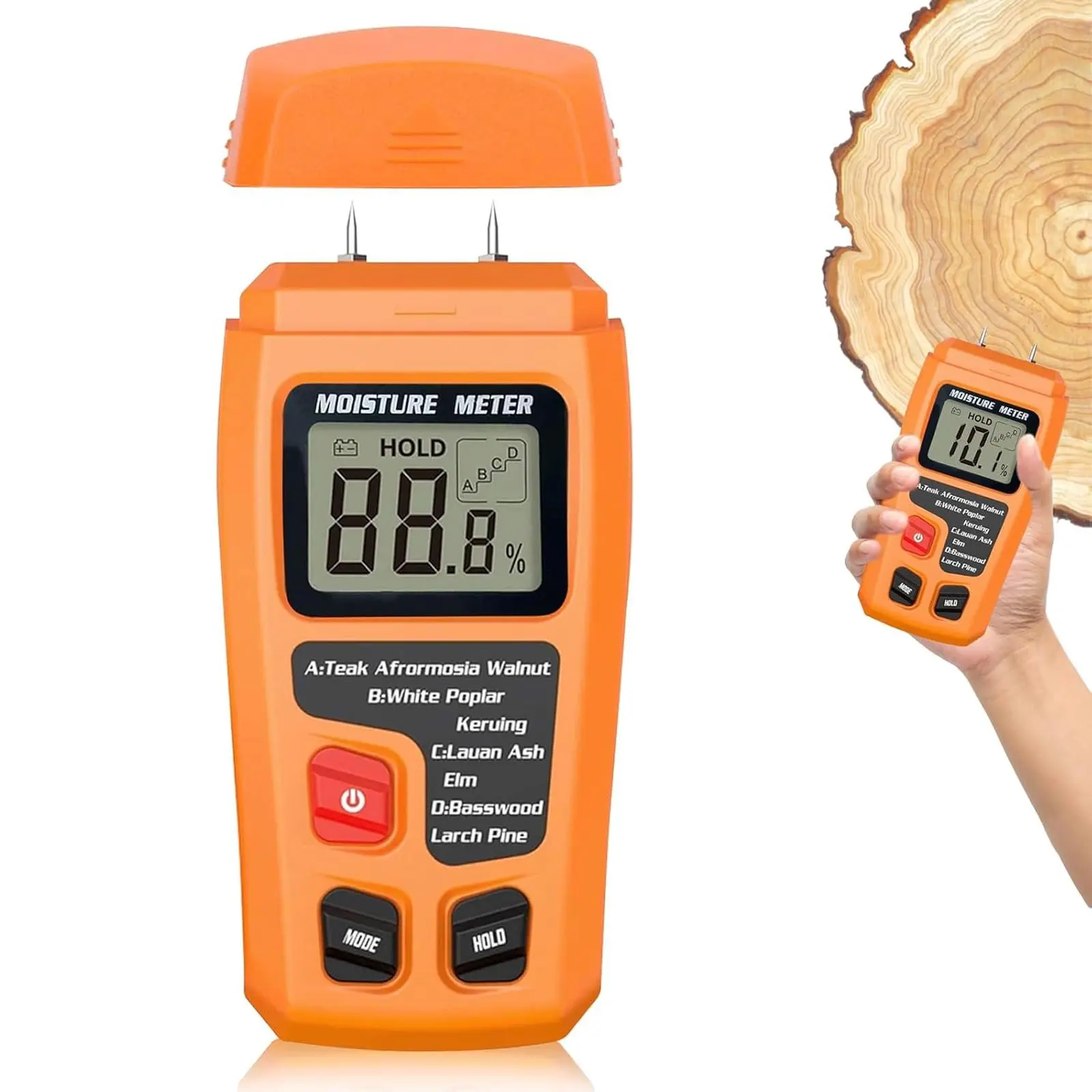 Wood Moisture Meter, Portable LCD Display Wood Moisture Tester Tool, Waterproof, Heavy Duty & Durable Moisture Meter for Wood, Wall, Floor, Ceiling