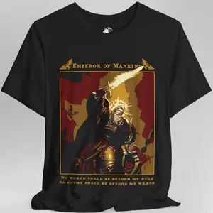 Warhammer 40K Emperor of Mankind T-Shirt – No Enemy Beyond My Wrath Graphic Tee, God Emperor Shirt, Unisex Cotton Top for Sci-Fi Gamers & Collectors, Grimdark Fan Apparel