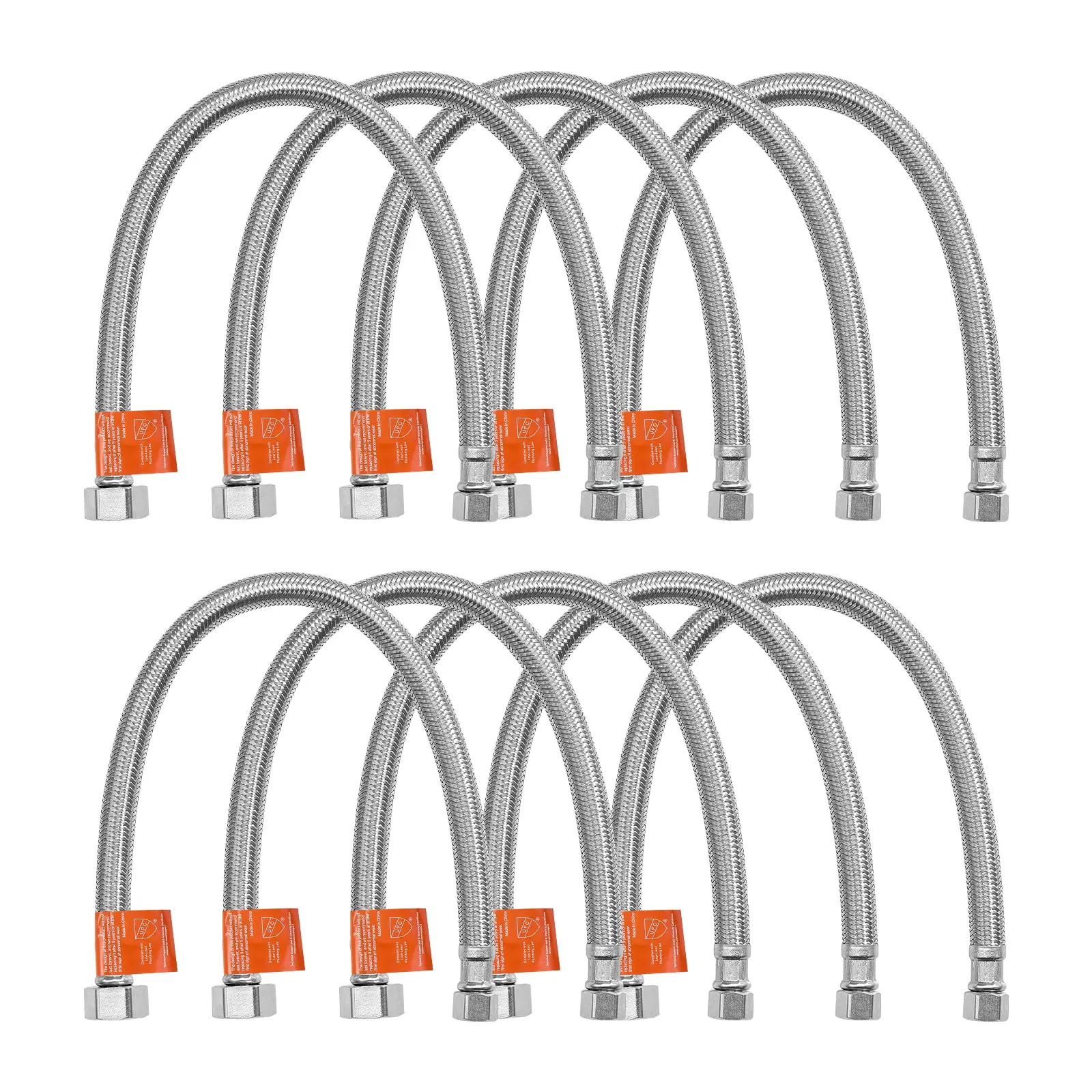 【Summerfinds】VEVOR 10 Faucet Supply Lines, 16-in Braided Stainless Steel Connectors, 3/8-in Comp x 1/2-in FIP, Leakproof Modern Faucet Connections for Indoor Kitchen/Bathroom Sink Water Supply, Certified Safe