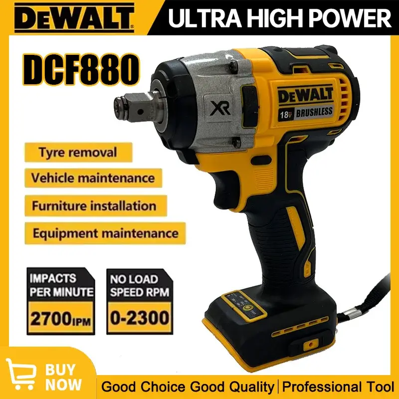 DEWALT DW880 Cordless Lithium Brushless Impact Wrench, 20V, High Torque High Speed Detachable Tire Disassembly Tool, Impact Wrench Ratchet for DIY Enthusiasts, Cordless Wrench Tool Kit
