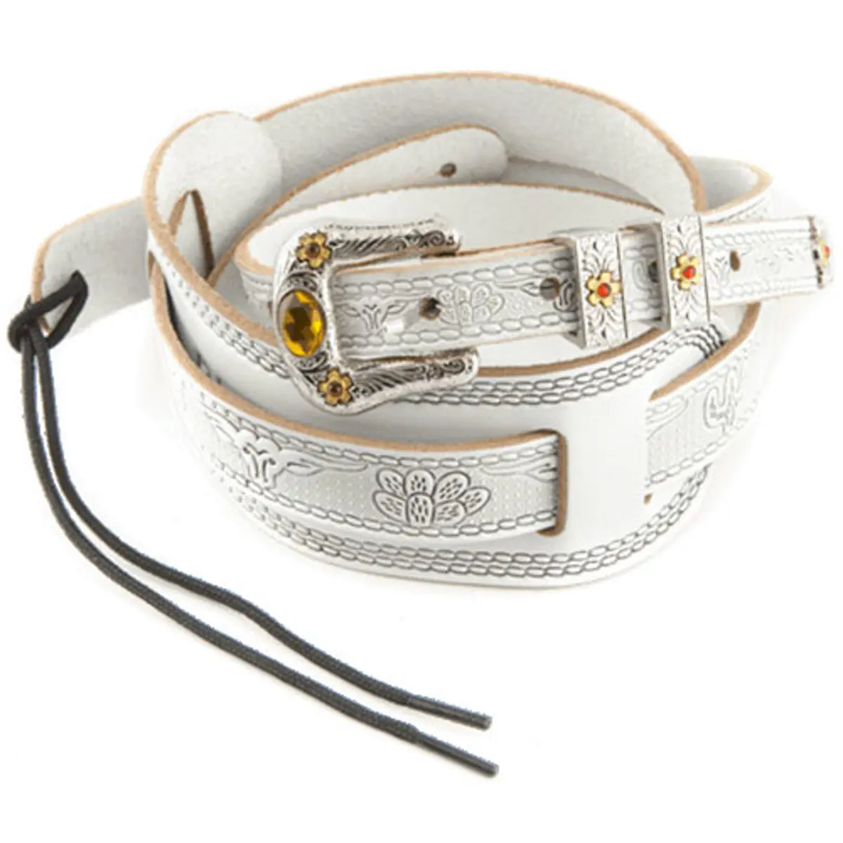 Gretsch Adjustable Tooled Leather Vintage-Style Guitar Strap, White, Adjustable Strap