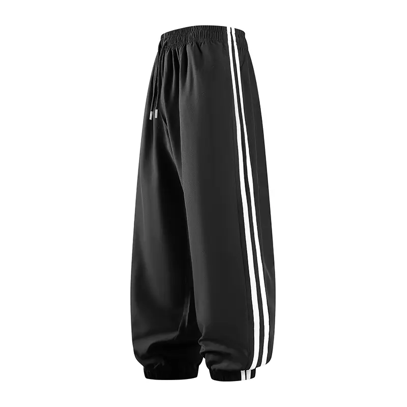 Freeship Men’s Elastane Wide-Leg Jogger Pants - Solid Color, Straight Street-Style, Drawstring, Pockets, Summer Fit, Casual Loose-Fit Gym Workout Bottoms (Black)