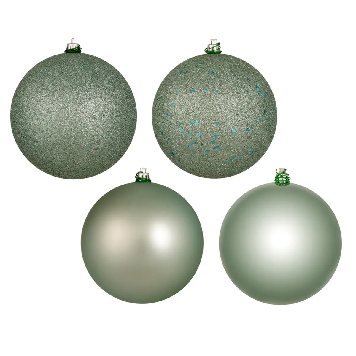 Vickerman 212 MAIN 4.75 in. Gray Mint Polystyrene 4-Finish Ball Shape Ornament Boxed Set - 4-Count Artificial Christmas Tree Hanging Decorations, Festive Home Accents, Decorative