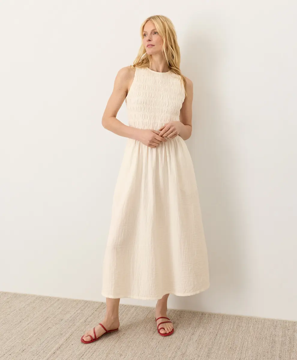 Women's Organic Coastal Double Gauze Smocked Dress