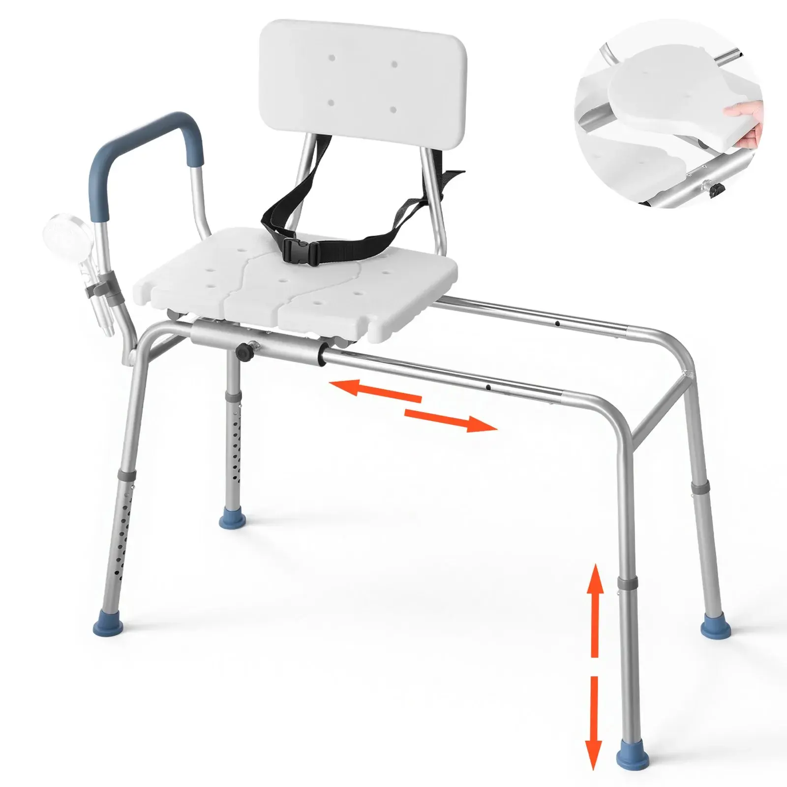Heavy-Duty Sliding Shower Chair with Arms & Backrest, 400 lbs Capacity Tub Transfer Bench, Height-Adjustable Bathroom Stool for Seniors & Disabled Individuals