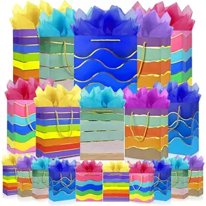20 Pack  Bags Assorted Sizes and Designs  Bags with Handle and Tissue Paper for Birthday Party  Shower Wedding Holiday Presents