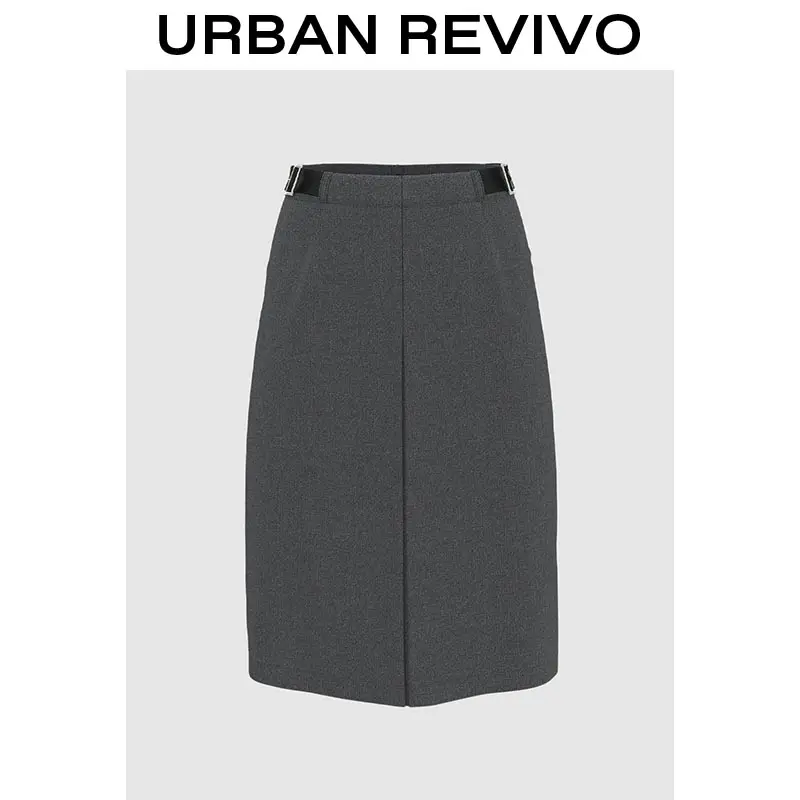 URBAN REVIVO Women's Minimalist Straight-Cut Midi Skirt - Basic Plain Style, Clean Aesthetic, Elegant Fashion Apparel, Comfortable Fit, 2025 Everyday Chic Casual Essential, Keep Cozy All Day, Clean Look, Classic, Cold Wash, Do Not Dry Clean