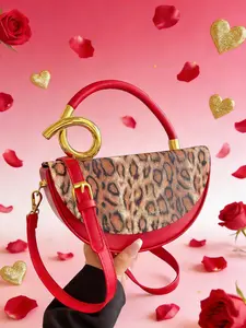 1pcValentine's Day Ladies' handbag with leopard print design is fashionable, simple, casual, and retro, suitable for daily commuting, shopping, dating, gift giving, and versatile