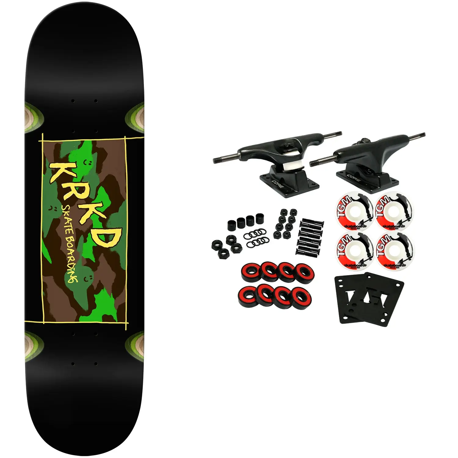 Krooked Skateboard Complete Kamo Wheel Wells Black 9.0" x 32.45"