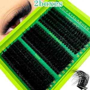 2box Dramatic D-Curl Lashes Eyelashes Volume Soft Individual Cluster Lashes 3D Fluffy Natural Wispy Elements Green Base Card Look At Home Long Lasting False Eyelashes Individual Cluster 80D 100D 60D Natural Eyelash diy extension kit Makeup Cosmetic