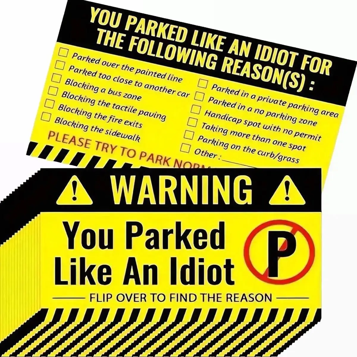 Park-Themed Funny Graphic Car Stickers - 50 or 100 Cards, Water-Resistant Vinyl Exterior Gag Gifts, Front-Back Texts, Humorous Checklist, Compact Easy-Carry for Practical Joke Pranks in Crowded Malls, Busy Streets