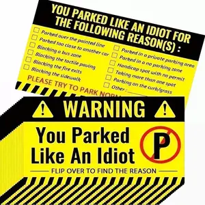 You Parked Like an Idiot - 50/100 Pack Funny Prank Cards with Humorous Checklist for Bad Parking - Fun Prank Cards for Practical Jokes - Compact & Weather-Resistant