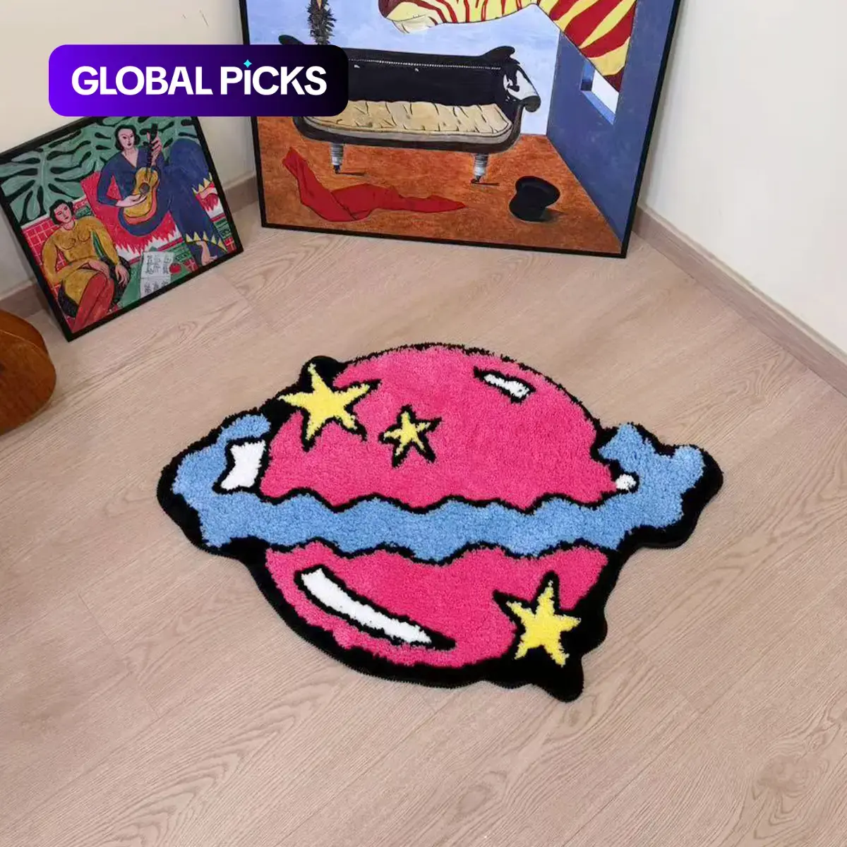 Planet Pattern Modern Abstract Bathroom Rug, 1 Count Non-Slip Soft Floor Mat, Cozy Area Rug, Decorative Cartoon Carpet for Home, Living Room, Bedroom & Kitchen, Abstract Area Rug #GLOBAL PICKS