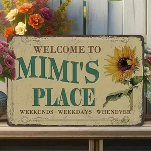 1PC 8x12 inch Vintage Tin Sign, Welcome To Mimi's Place, Rustic Home Decor, Floral Wall Art, Perfect  High-Quality Metal, home decor plaque funny bar sign Rectangle Design Plaque Gift easy mount lover