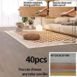 40pcs Self-Adhesive Vinyl Floor Tiles, Waterproof Wood Grain Look, Thickened Flooring, Easy Installation, Durable PVC, Kitchen, Bathroom, RV, Waterproof PVC Material