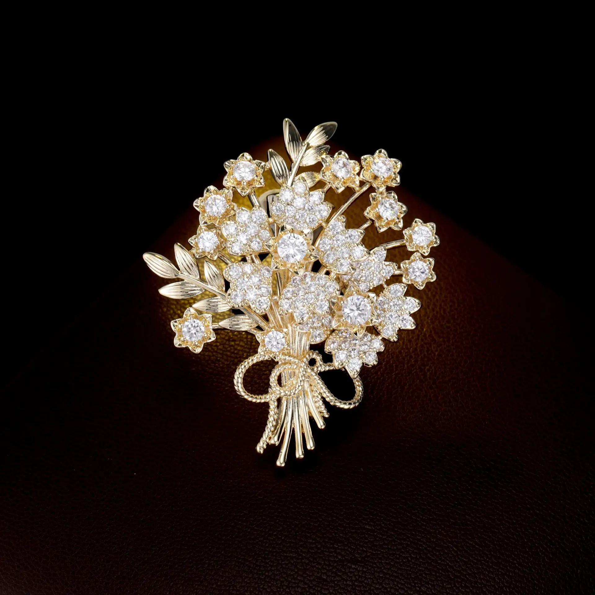 Gold Zircon Flower Bouquet Floral Brooch, Collectible Jewelry Accessory, Accessories