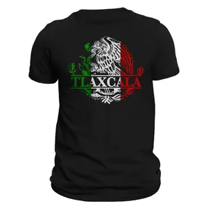 Tlaxcala Mexico Eagle Emblem Mexican Flag T-Shirt Casual Classic Cotton Menswear