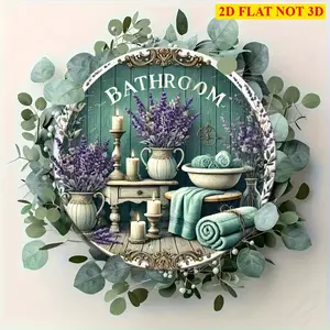 Vintage Metal Wall-Mounted Bathroom Decorative Plate - 8 Inch Round Rustic Hanging Sign with Lavender Floral Design, No Electricity Needed for Warm Relaxing Bathing Atmosphere, metal wall sign Vintage Metal Tin Sign home decor plaque funny bar sign