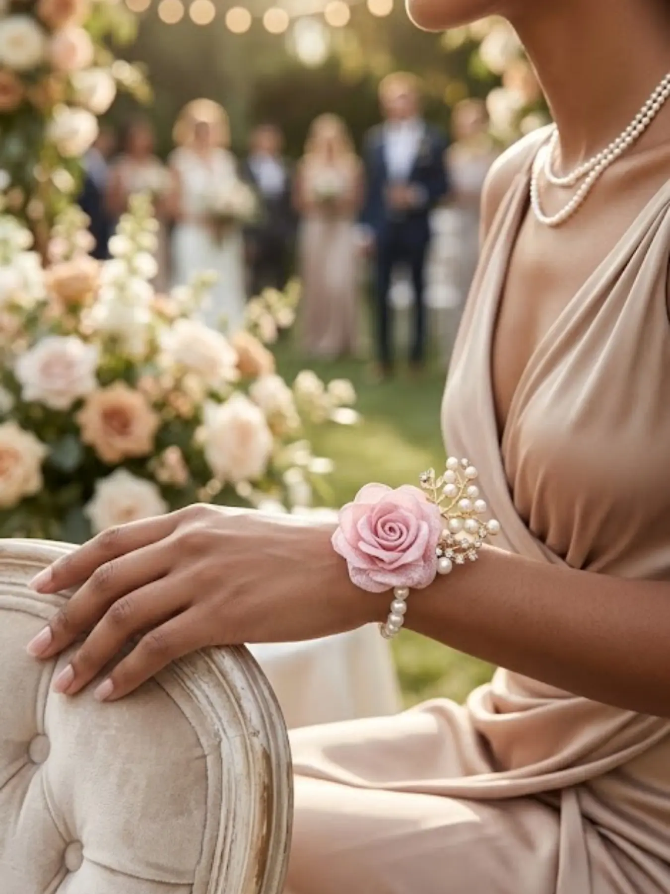Vintage Olive Camellia & Cream Rose Wrist Corsage, Elegant Beaded Floral Bracelet, Bridal Accessory for Weddings & Parties