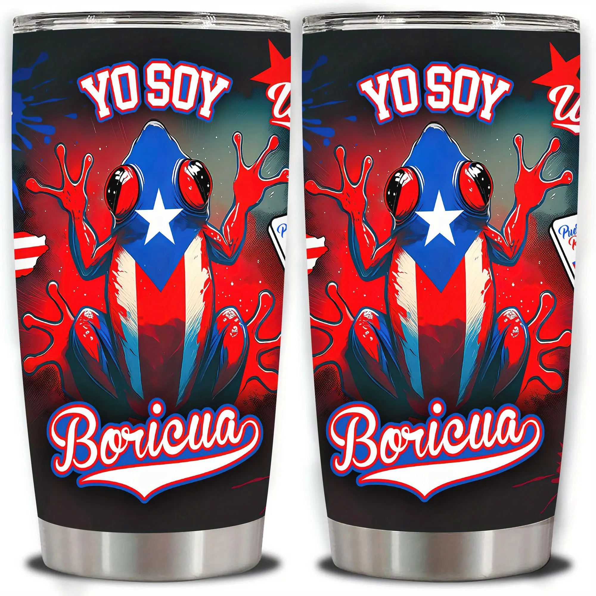 20-oz Puerto Rican Flag Double-Wall Vacuum Insulated Glass Travel Cup, Spill-Proof Lid, Kitchenware Drinkware Tumbler, Ideal for Dads, Christmas Gifts Bottles Water Bottles Portable Mug Flasks Bottled Portable Flasks Bottled Mug Portable bartender