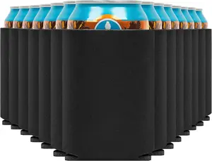 Blank Beer Can Coolers Sleeves (30-Pack) Soft Insulated Beer Can Cooler Sleeves - HTV Friendly Plain Black Can Sleeves for Soda, Beer & Water Bottles - Blanks for Vinyl Projects Wedding Favors & Gifts