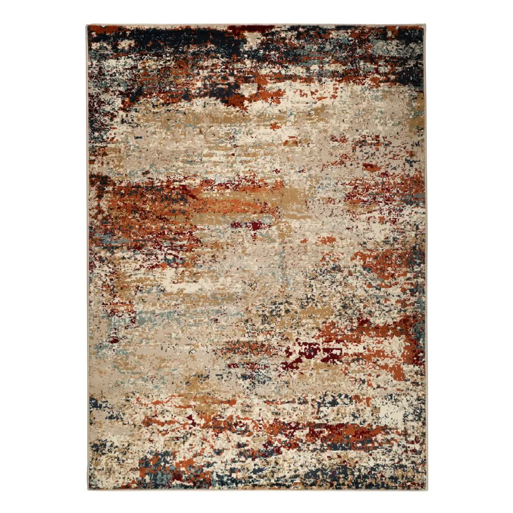 212 MAIN Orange Abstract Power-Loom Oblong Area Rug (2x3 ft) - Polypropylene, Stain-Proof, Washable, High-Traffic Household Textile Carpet, Oblong Area Rugs, Polypropylene Area Rugs