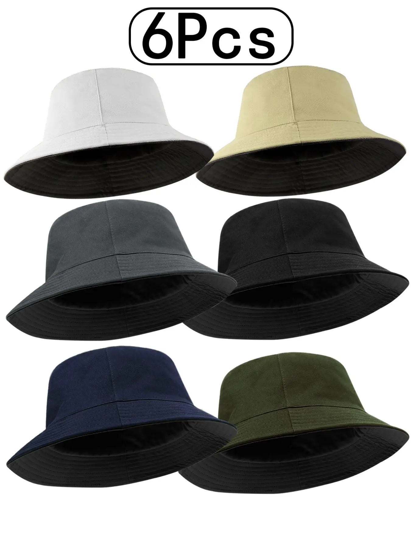 6Pcs-Double-Sided Summer Fisherman Hat for Men and Women, Stylish Lightweight Beach Sun Hat with Two Color Choices, Casual Outdoor UV Protection Bucket Hat, Sun Hat for Outdoor Activities, Fitted Hat, Unisex Appeal, Outdoor Headwear