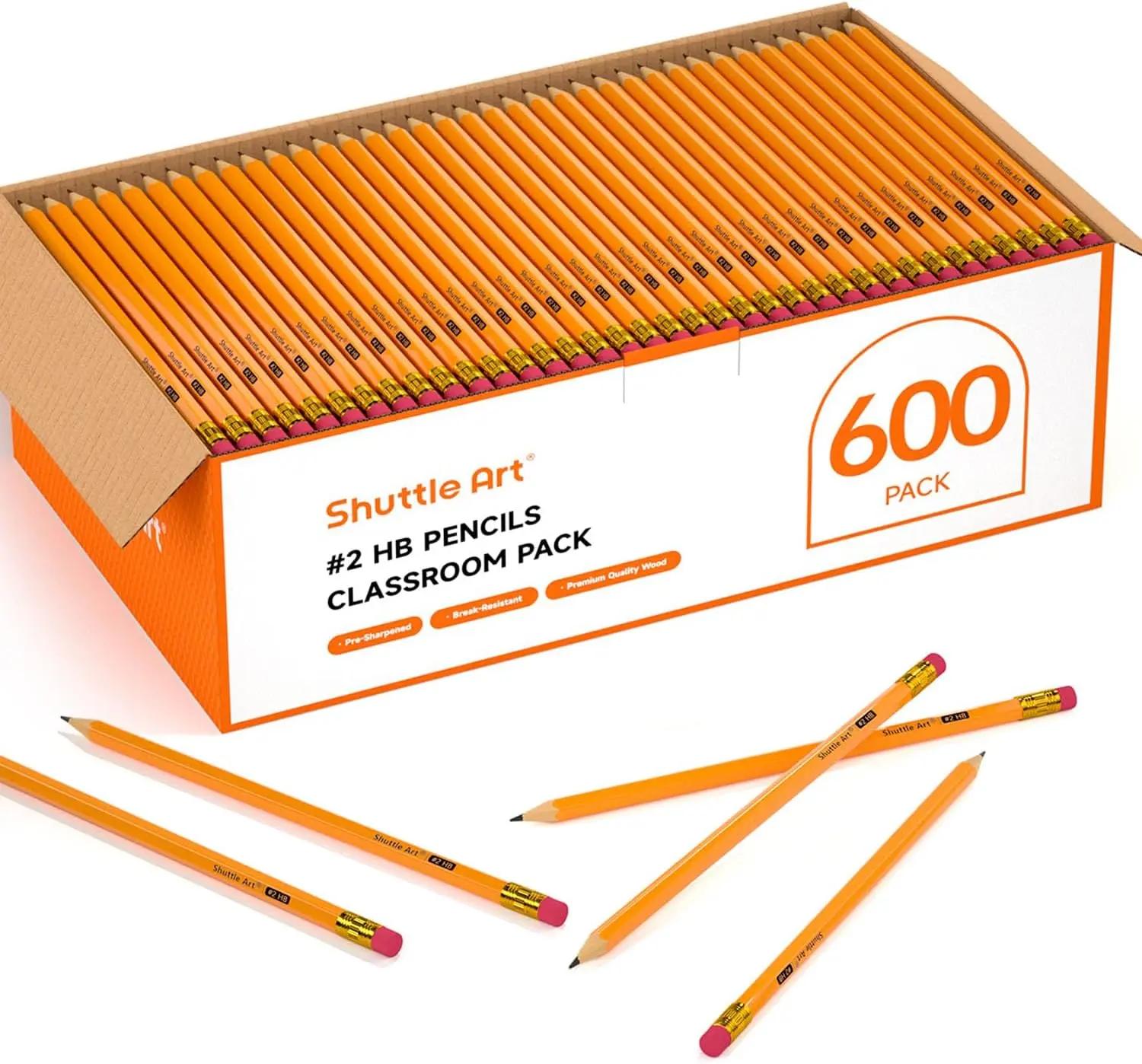 Shuttle Art Wood-Cased #2 HB Pencils, Sharpened Yellow Pencils with Erasers, Bulk Pack Graphite Pencils for School and Teacher Supplies, Writing, Drawing and Sketching