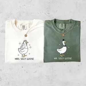 Mr and Mrs Silly Goose Shirt, Matching Couple Wedding Tee, Funny Bride Groom Gift, Honeymoon Outfit, Bride To Be Funny Goose Lover Shirt, Married Shirt