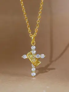Rhinestone Decorated Cross & Rotatable Crown Pendant Necklace for Women & Girls, Fashion Jewelry for Party, Daily Clothing Decor, Trendy All-match & Exquisite Jewelry for Birthday Gift, Cross Necklaces, Bling Stylish Accessory
