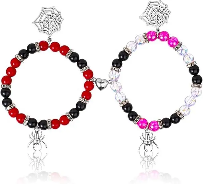 Spider Charm Beaded Bracelets for Love, Casual Simple Plain Color Magnetic Heart Charm Bracelet for Women & Men, Fashion Jewelry for Party, Daily Clothing Decor, Matching Bracelets, Couple Friendship Family Bracelet