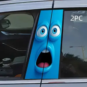 Blue Big Eye Car B Pillar Stickers, Cartoon Expression Decals, Creative Decorative Accessories, Self-Adhesive, Half Matte, One-Time Use, Car Decoration