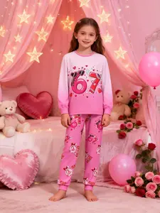 #67  Romance Heart Valentine's Day Kids Long Sleeve Pants Set,Kids Valentine Pajamas, Pink Cute Sleepwear for Girls, Sweet Bedtime Outfit Casual Home Wear, Fitted Random Print ValentinesGift, Casual Comfy Pyjama, Pajama Sets