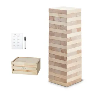 【fathersdaygift】VEVOR Tumbling Timber Toy, 60 Blocks Giant Tumble Tower Blocks Game, Pine Wood Tumbling Tower Game with Storage Crate and Scoreboard, Wooden Stacking Game, Tumble Tower Family Games for Indoor/Outdoor