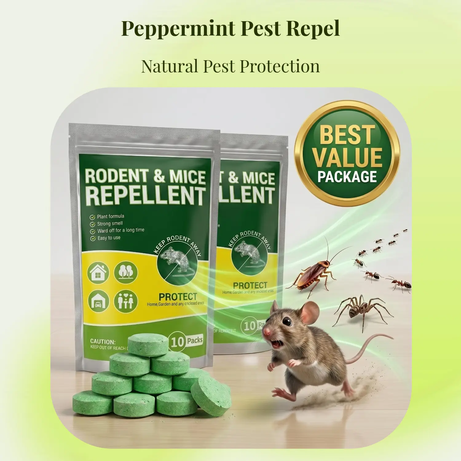 2 Packs High-Performance Peppermint Oil Mouse Repellent,10 Per pack Natural-Based User-Friendly Multi-Insect Deterrent (Roach, Spider, Peppermint) for Indoor & Outdoor Home Garden Use (Deters Rats, Ants, Squirrels), Insect Deterrent Multi-Insect
