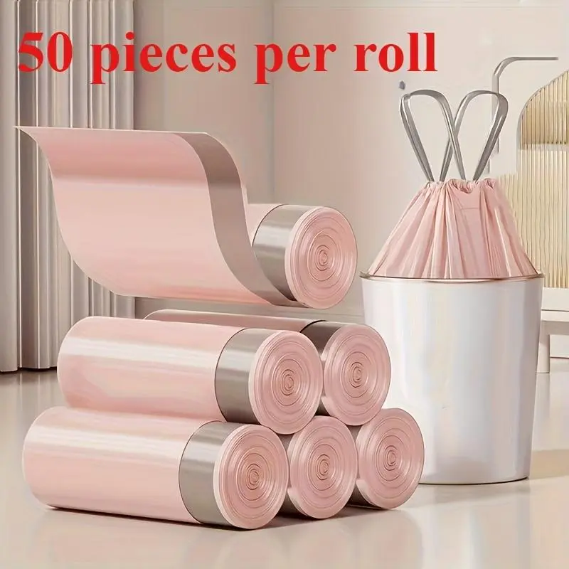 50pcs Sturdy Trash Bags, Extra Thick & Durable Drawstring Trash Bags, Large Portable Polyethylene Waste Bags for Home Use, Sleek Design Home Organization, Drawstring Closure Plastic Bags