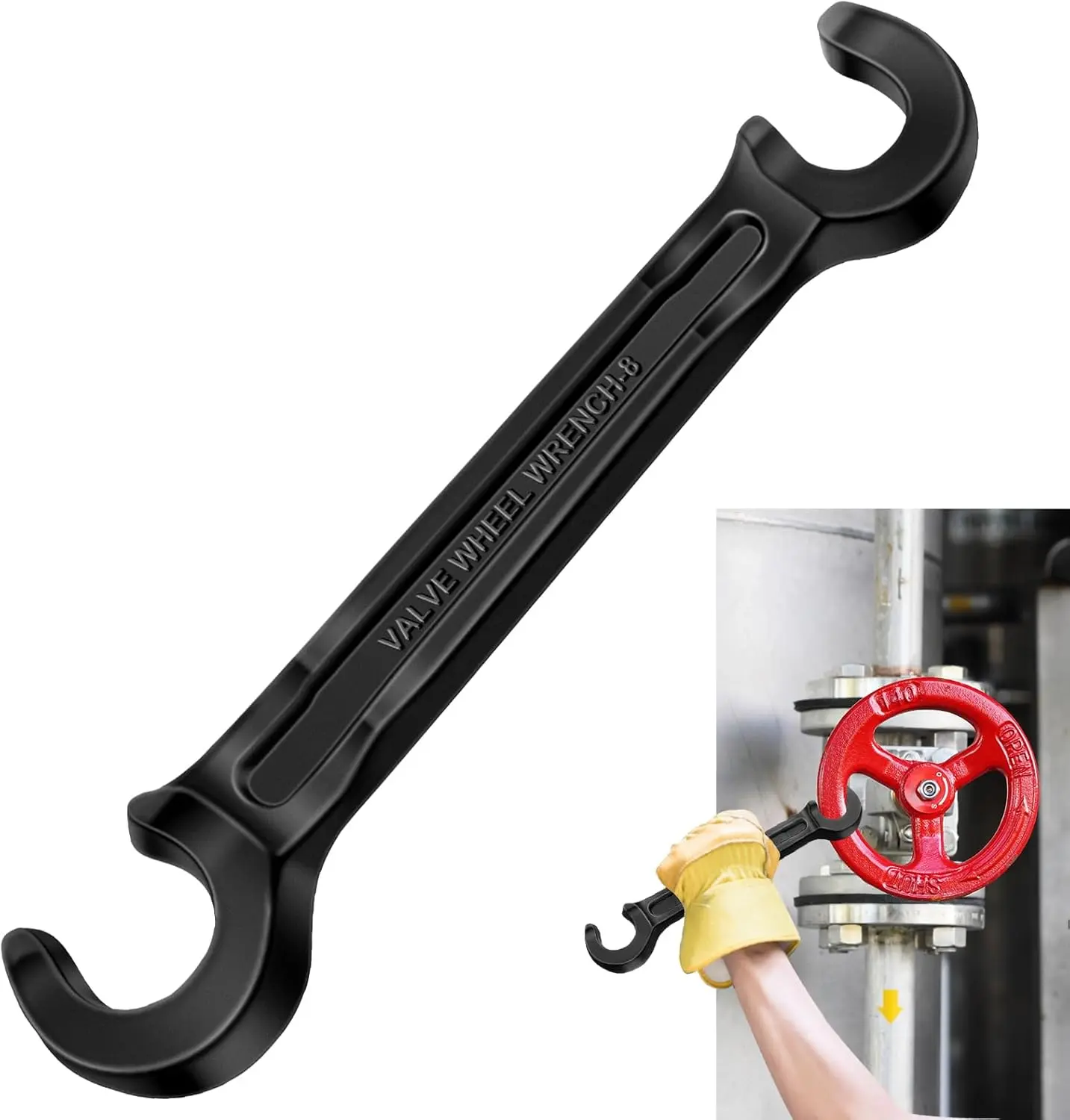 Double Ended Valve Wheel Wrench Cast Steel Hand Valve Wheels Wrench 8" Opening Closing Tool Protect Handwheels from  Wheel Wrench for Fire Riser Drain(1/2" and 21/32")