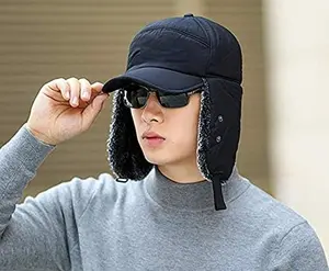 Men Trapper Hat Earflaps Trooper  Hats Winter Aviator Snow Windproof Thermal Faux Fur Warm Hunting Skiing Cycling Cold Weather Hats Earflaps Baseball Caps Dad