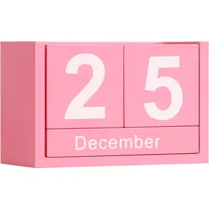 Wooden Block Calendar for Desk, Small Size Daily Desktop Perpetual Desk Calendar, Cute Date Display Desk Accessories for Home Office Decor, Teacher, Classroom,  Yearly, Pink