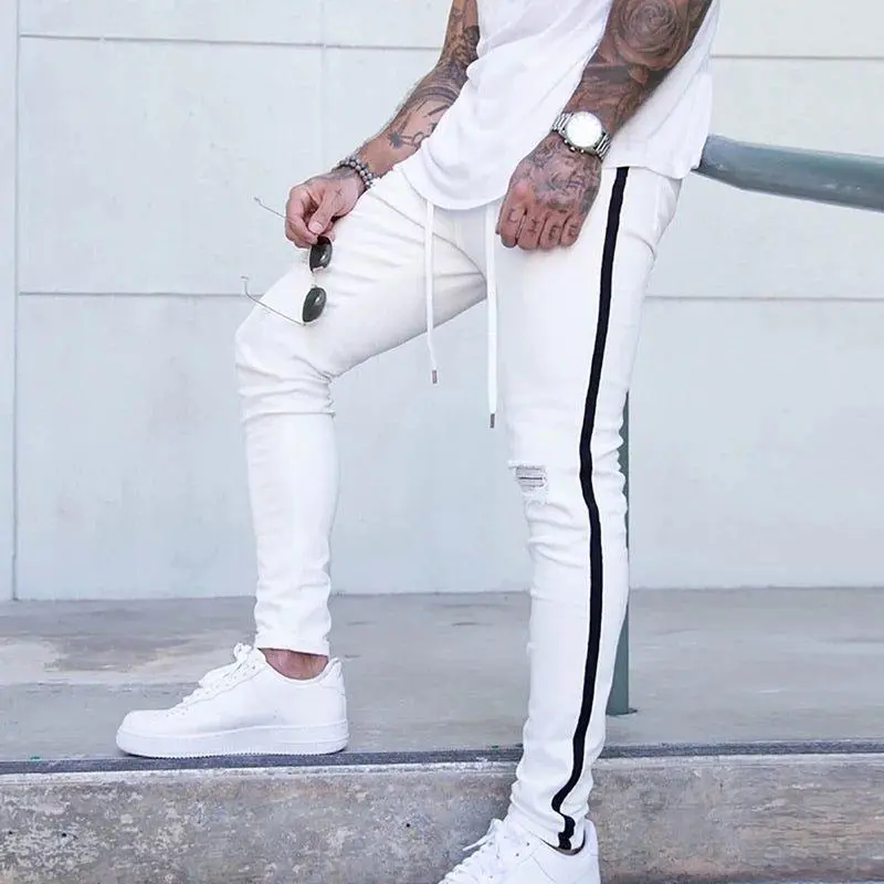 Striped White Denim Jeans