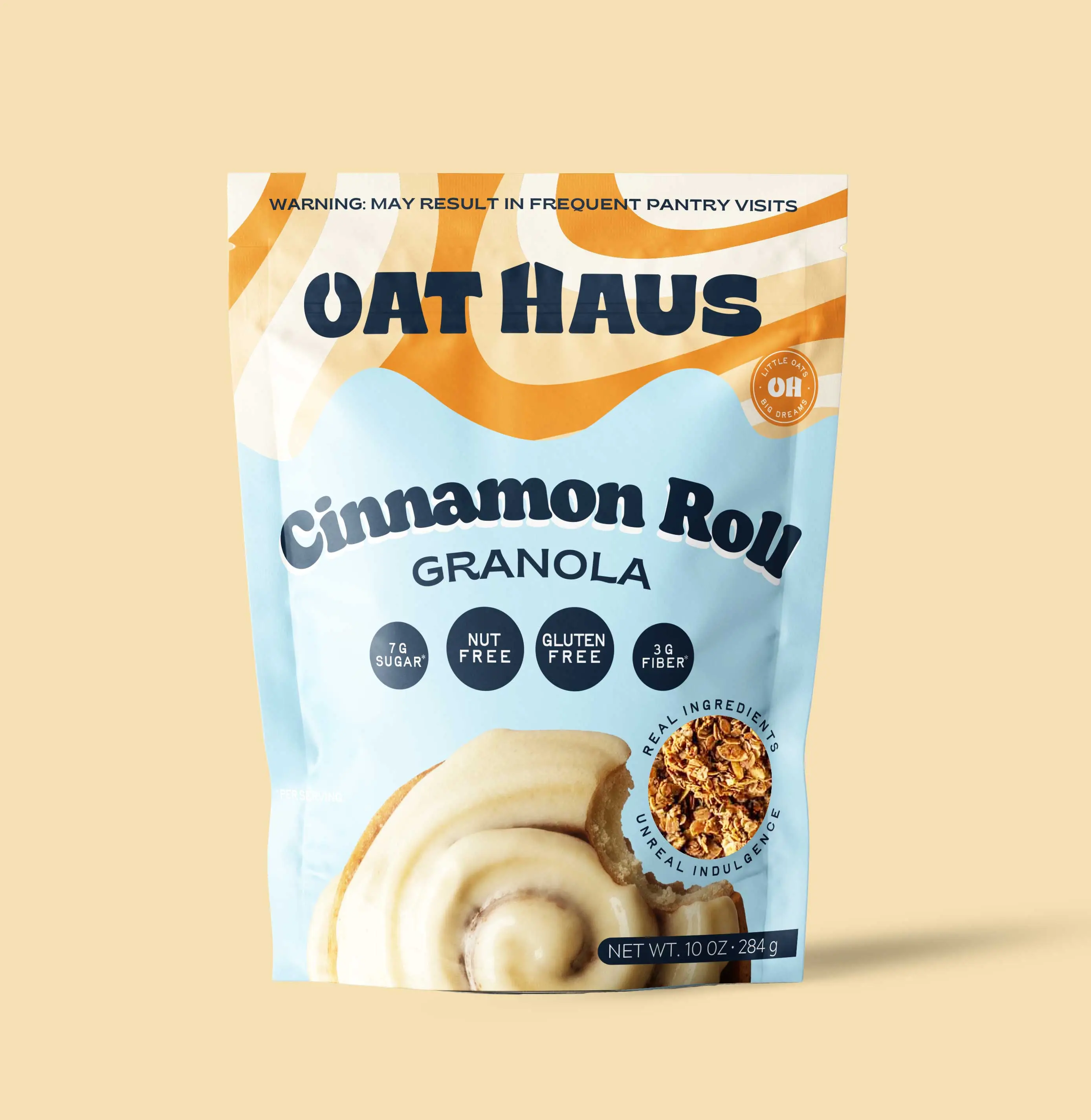 Oat Haus Cinnamon Roll Granola - Gluten-Free, Nut-Free Healthy Cereal Food, Sweet Maple Brown Sugar Oatmeal Breakfast with Cinnamon Swirls, Crunchy Clusters