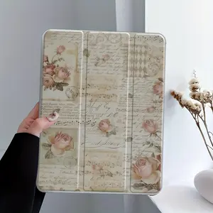 Vintage Floral Pattern Tablet Case with Pencil Holder, Trifold Stand Protective Cover, Auto Wake/Sleep Tablet Protective Cover Compatible with iPad, Tablet Accessories