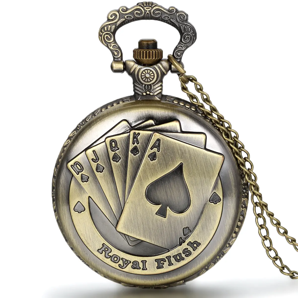 OIDEA Vintage Pocket Watch for Antique Lovers, Bronze-Tone Alloy Straight Flush Classic Analog Watch with Quartz Movement & 31.5-inch Chain, Antique Gift, Quartz Analog Watches