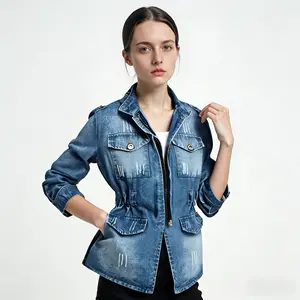 Women's 4-Season Fashion Denim Jacket Zip Detail Elastic Waist Comfortable Stretchy All-Season Regular Fit Stylish Casual Outfit Ideal for Spring Fall Errands Dates Travel Daily Wear Sizes S M L XL XXL