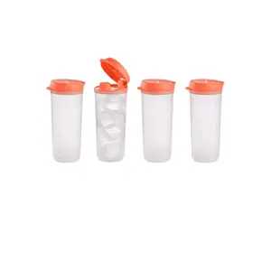 Tupperware Smoothie Tumblers Set of Four with Orange Lids for Easy Mixing and Serving