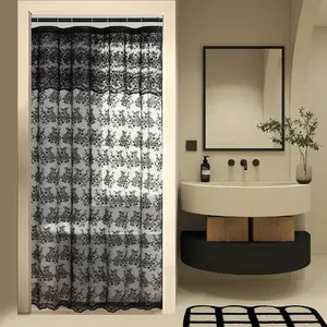 Goth Narrow Shower Curtain 36x72 with Attached Valance Victorian Black Floral Lace Small Shower Curtain Short Gothic Rv Camper Shower Curtain Halloween Spoopy Ghost Half Bathroom Decor