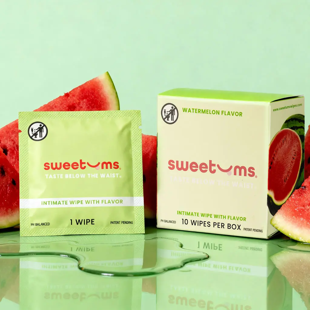 SWEETUMS Watermelon Flavored Feminine Wipes - 10 Wipes per Box, pH Balanced, Gynecologist Tested, Scented, Gentle, Made with Clean Ingredients Gentle Vegan