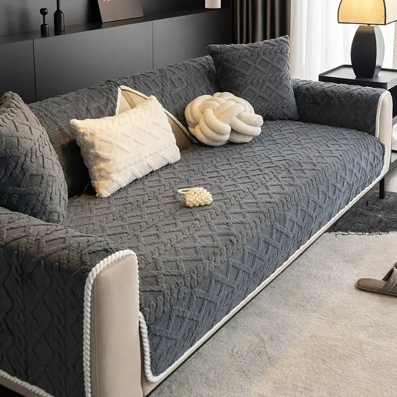 Solid color sofa cover 5pc solid color plush sofa cushion set, simple and modern, pet friendly, warm and comfortable, suitable for 1/2/3/4 seat sofas